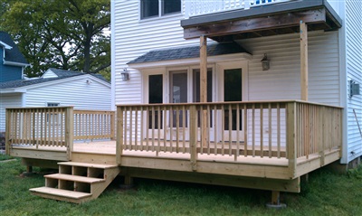 big backyard wood deck installation